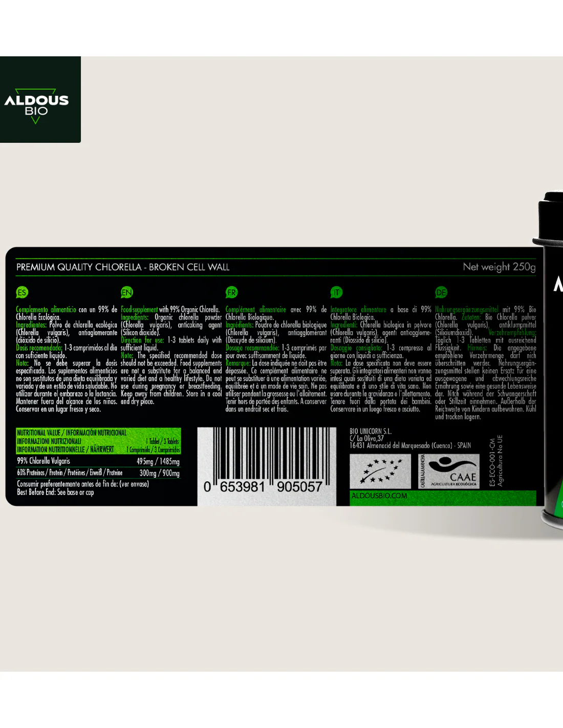 Aldous Chlorella Ecológica 1500 mg 500 comprimidos - Image 3