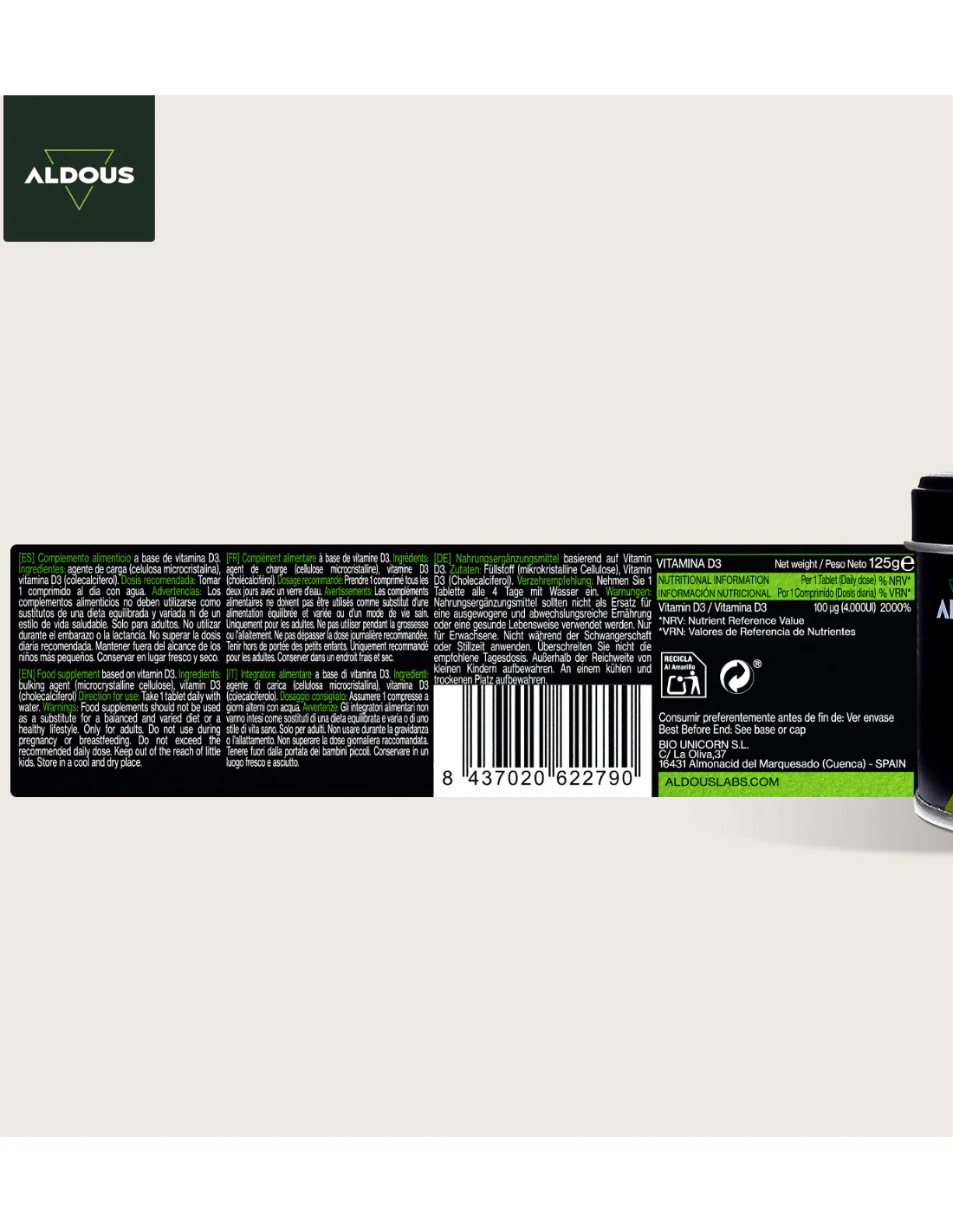 Aldous Vitamina D3 500 comprimidos - Image 4