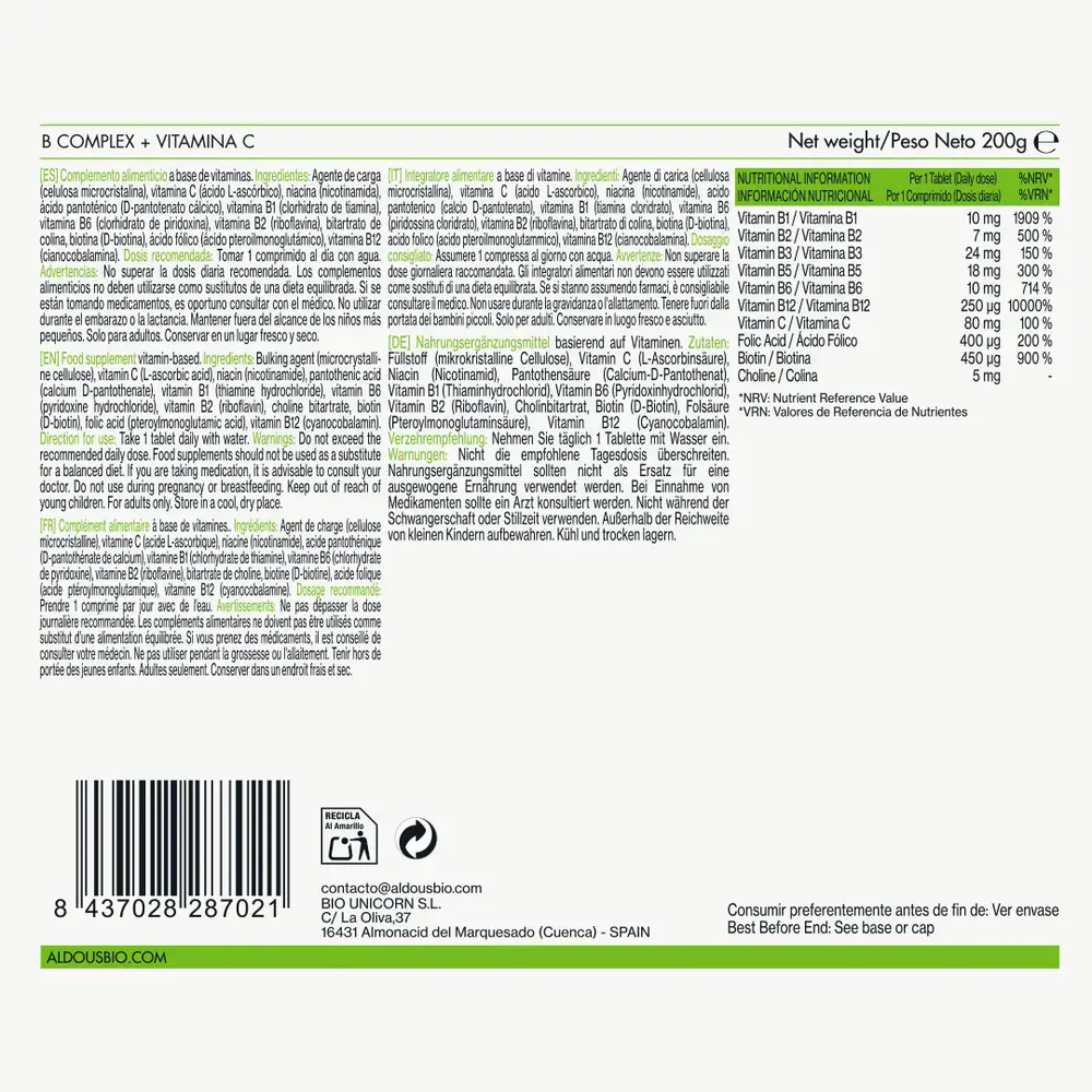 Aldous B Complex con Vitamina C 400 comprimidos - Image 3