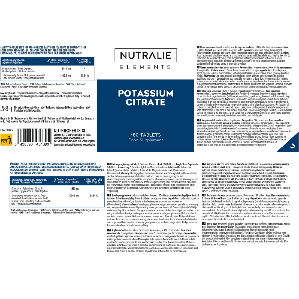 Nutralie Citrato de Potasio 2880 mg Músculos 180 Comprimidos - Image 5