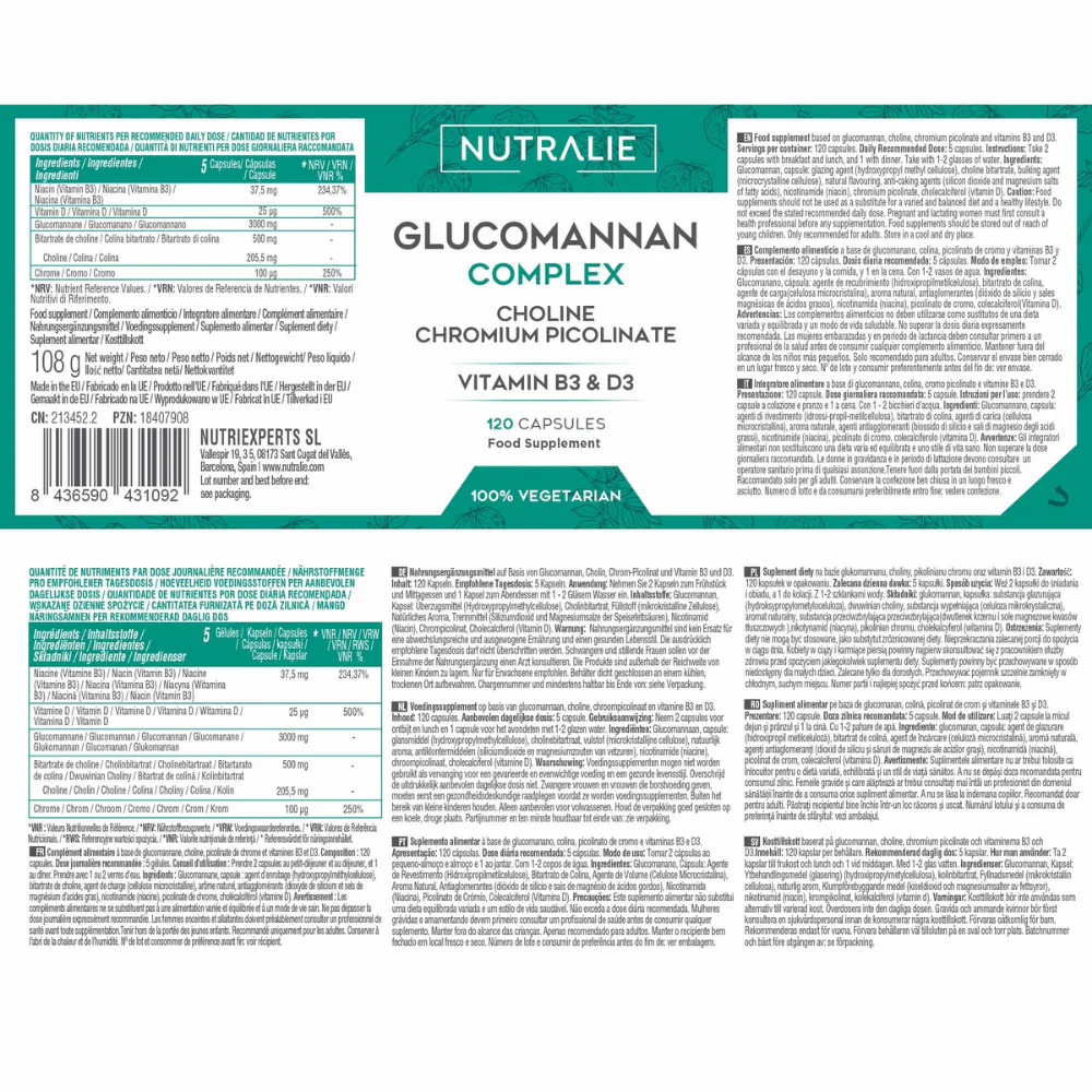 Nutralie Glucomanano con Colina + Vit B3 + D3 para Pérdida Peso 120 cápsulas - Image 5