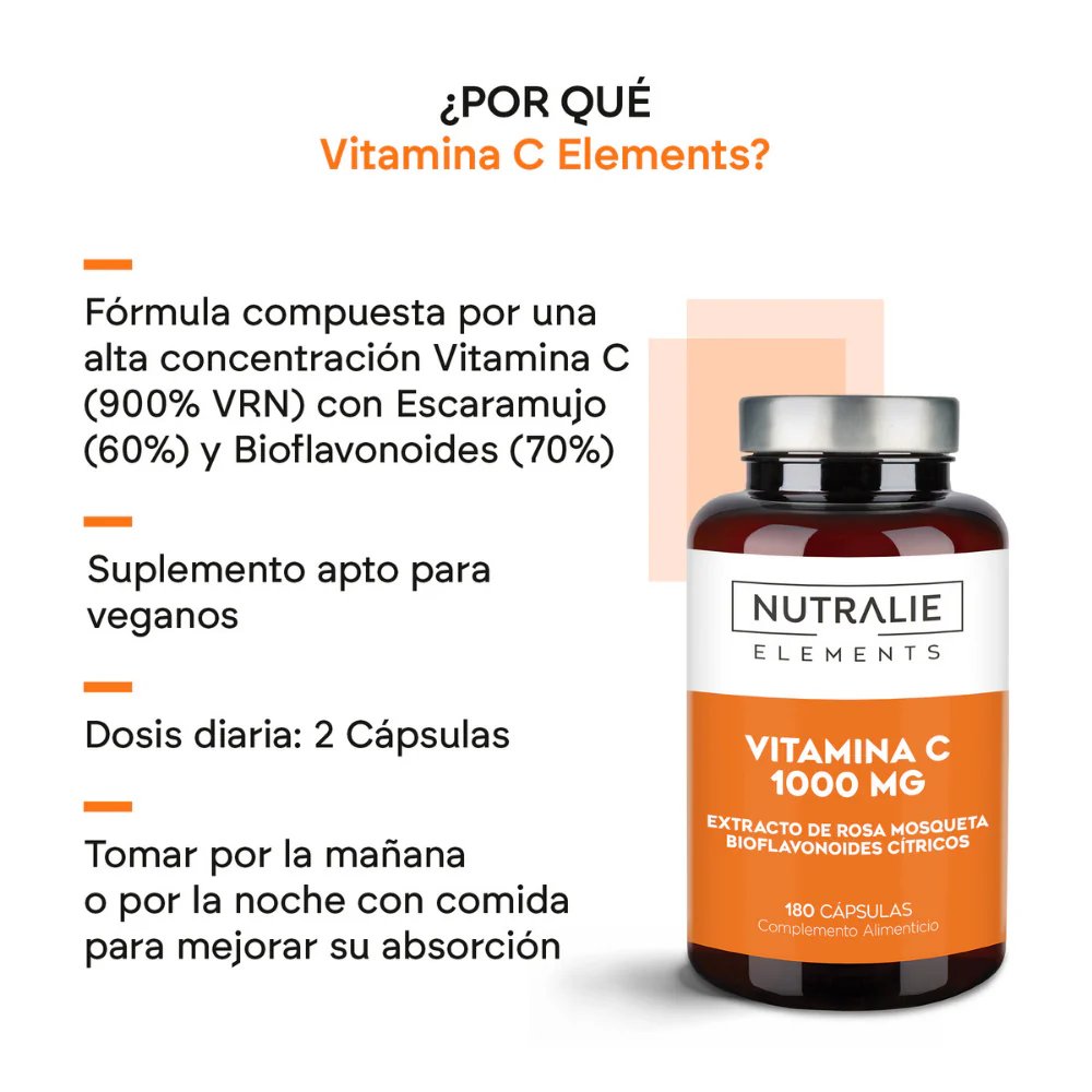 Nutralie Vitamina C 1000 mg con Rosa Canina Cansancio y Defensas 180 cápsulas - Image 3