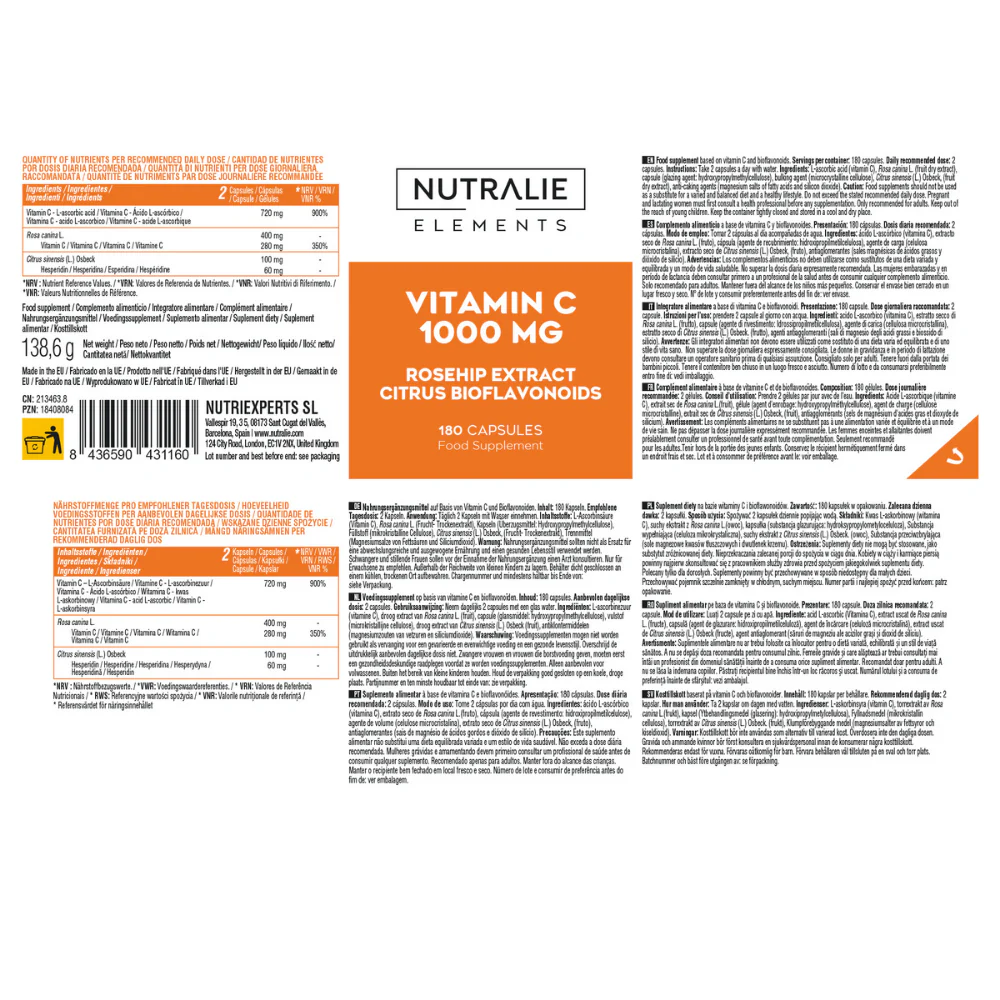 Nutralie Vitamina C 1000 mg con Rosa Canina Cansancio y Defensas 180 cápsulas - Image 5