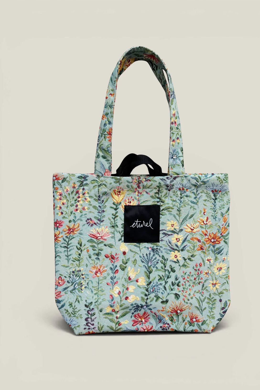 Eturel Tote bag tejido jacquard flores azaleas celeste - Image 3