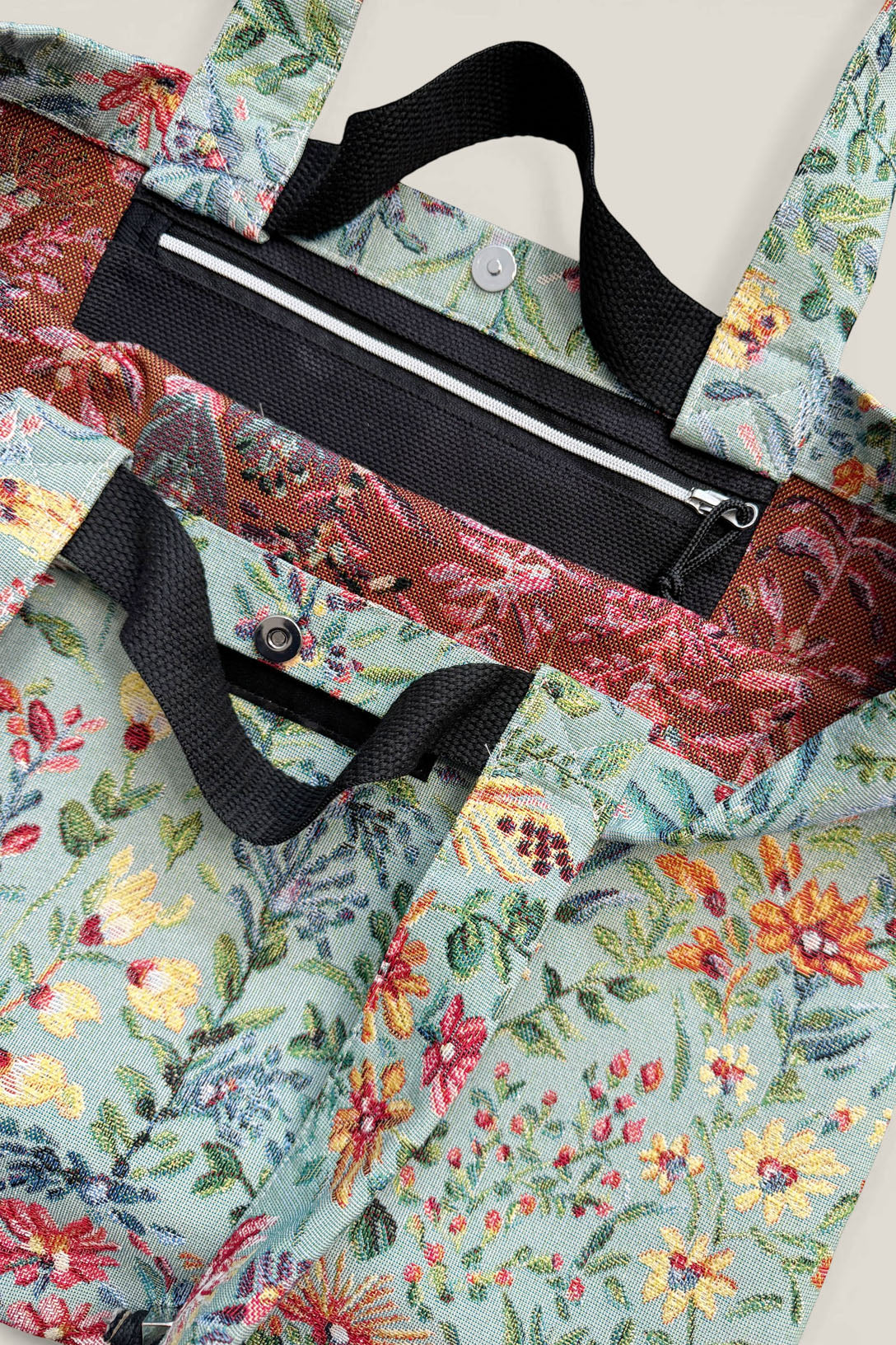 Eturel Tote bag tejido jacquard flores azaleas celeste - Image 4